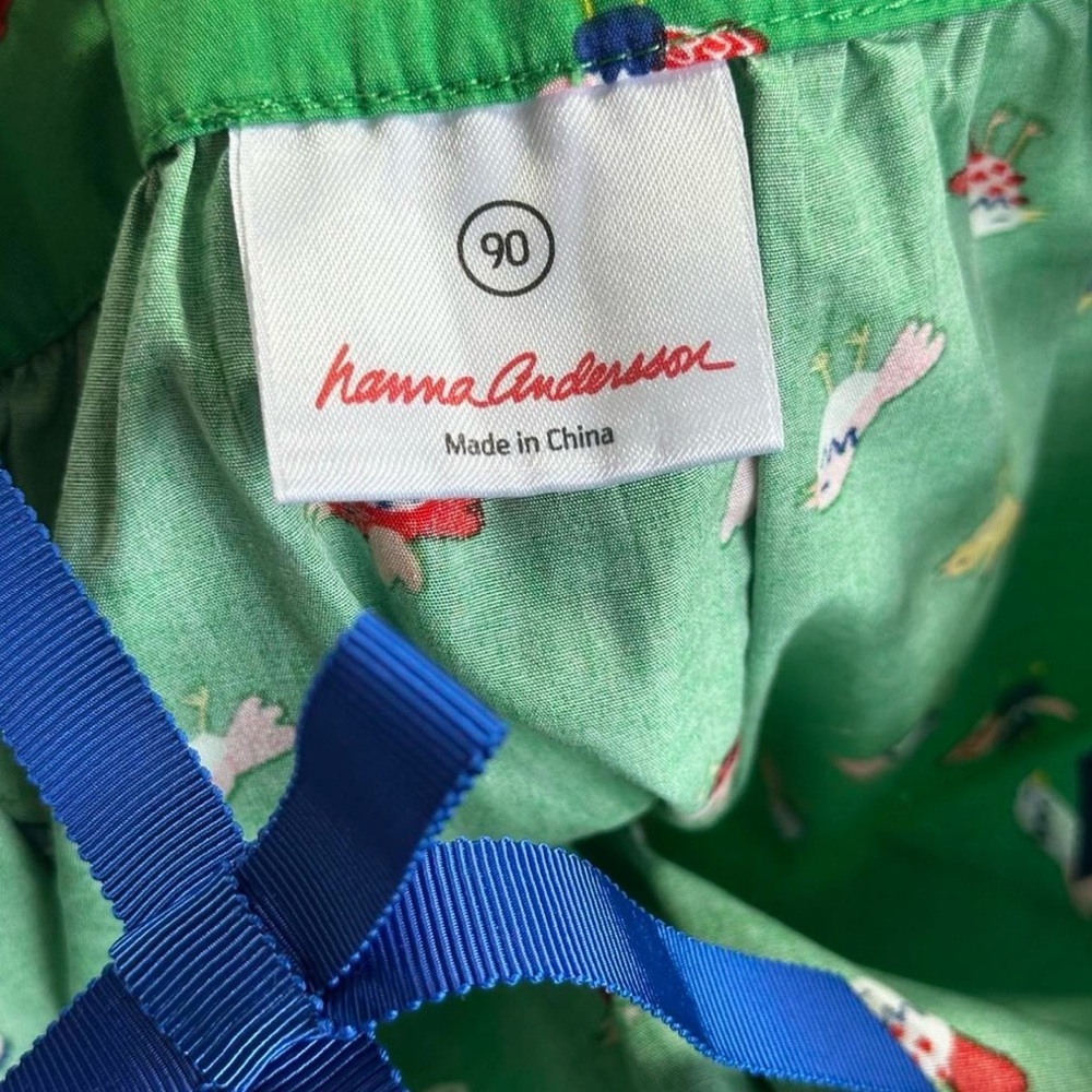 NWOT Hanna Andersson Green Bird Print Dress Blue Ribbons 100% Cotton 18 Months - Picture 6 of 7